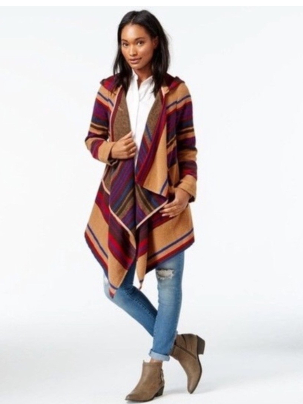 Anthropology Maison Jules Hooded Draped Wool Poncho Jacket Size Large